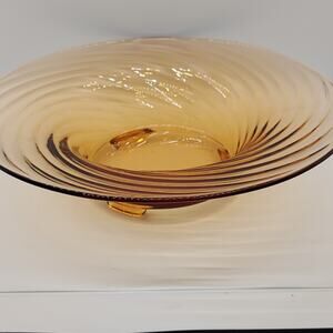 Antique Fostoria Topaz Amber Glass Spiral Optic Swirl Bowl Art Deco Console 12"